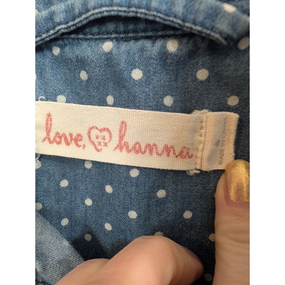 Love Hanna Polka Dot Denim Shirt Womens Blue Chambray Button Up - Size 6 - Picture 3 of 6
